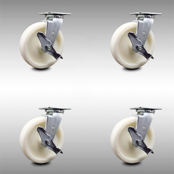 Service Caster 8 Inch Stainless Steel Nylon Caster Set with Roll Bearings and Brake/Swivel Lock SCC-SS30S820-NYR-TLB-BSL-4 - main